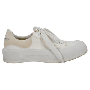 Alexander McQueen Deck Skate Plimsoll Lace-Up Sneakers in White Canvas