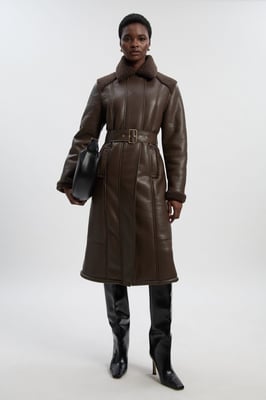 Faux Fur Aviator Longline Coat