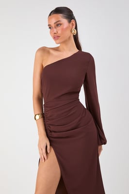 One Shoulder Ruched Detail Maxi Dress