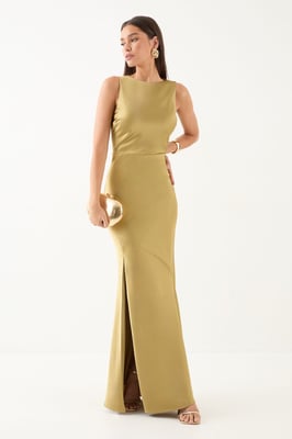 High Neck Cowl Back Bridesmaid Dress