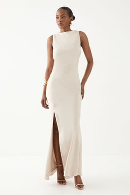 High Neck Cowl Back Bridesmaid Dress