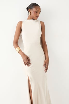 High Neck Cowl Back Bridesmaid Dress