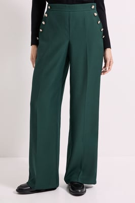 Military Button Detail Wide Leg Trouser