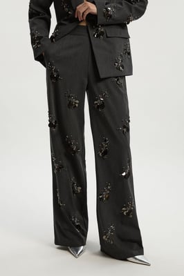 Cluster Sequin & Crystal Embellished Tailored Wide Leg Trouser