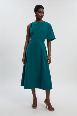 Petite Soft Tailored Trim Detail Full Skirt Midi Dress