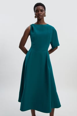 Petite Soft Tailored Trim Detail Full Skirt Midi Dress