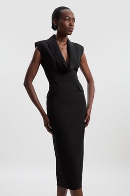 Petite Polished Tailored Cowl Neck Sleeveless Midi Dress