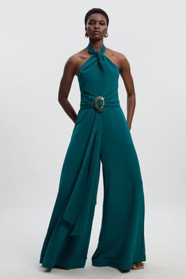 Petite Soft Tailored Trim Detail Wide Leg Jumpsuit
