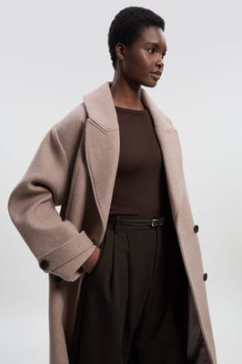 Wool Oversized Double Breasted Tailored Midi Coat