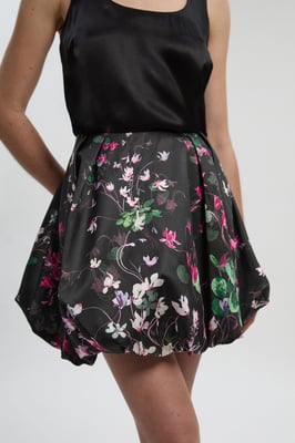 Scattered Floral Twill Mini Puff Ball Skirt
