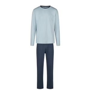 Phil & Co Heren pyjama set interlock lichtblauw gestreept/donkerblauw
