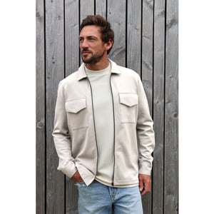 Kultivate 2501030211 luxury zip 297 bone white overshirt van tricot - kultiv