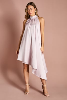 Halter Neck Asymmetric Hem Bow Back Mini Dress