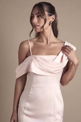 Drape Detail Satin Strappy Maxi Bridesmaid Dress