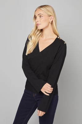Petite Asymmetric Rib Detail Knitted Peplum Top