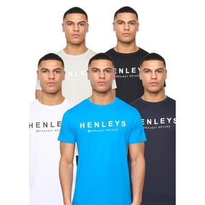 Henleys Heren Henyfront T-Shirt (5-pack) (Zwart/Blauw/Wit/Licht Beige/Donkerblauw)