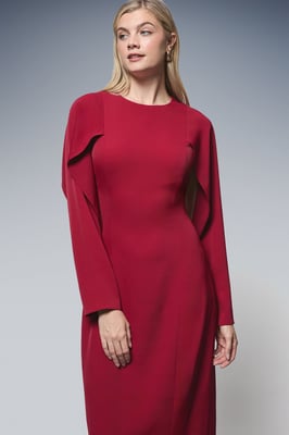 Berry Caped Sleeve Detail Crepe Column Dress
