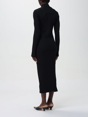 Ribbad Knit Mock Neck Tätsittande Klänning
