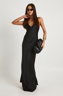 V Neck Satin Maxi Slip Dress