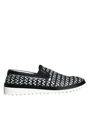 Woven Leather Loafers Checkerboard Style