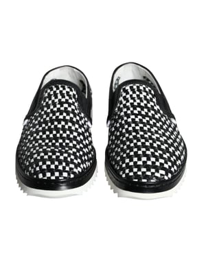Woven Leather Loafers Checkerboard Style