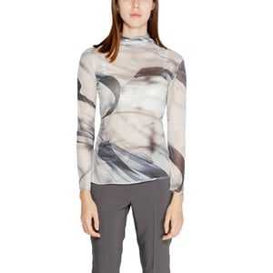 Abstracte Print Mesh Top Met Hoge Hals Lange Mouwen
