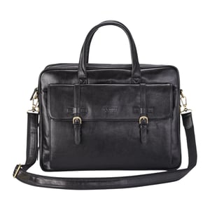 Genuine Leather Laptop Black Satchel Messenger Crossbody Shoulder Bag - Belmont