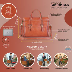 Genuine Leather Laptop Tan Satchel Messenger Crossbody Shoulder Bag - Belmont