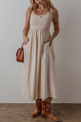 Midi Dress Relaxed Fit Flowy Skirt