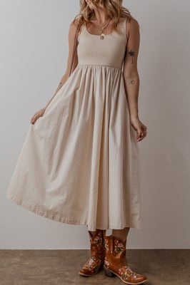 Midi Dress Relaxed Fit Flowy Skirt