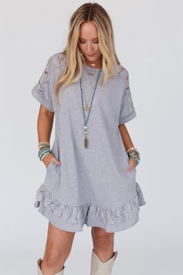 Lace Detail Short Dress Ruffle Hem