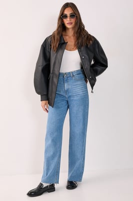 Oversized Longline Faux Leather Bomber Jacket