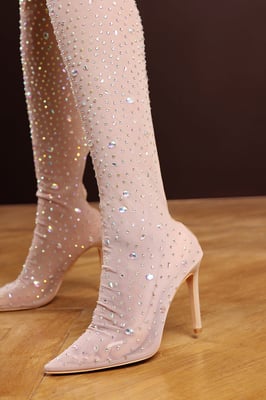 Wheres That From Womens 'Korra' Over The Knee Mesh Stiletto Heel Boots with Diamante Embellishment