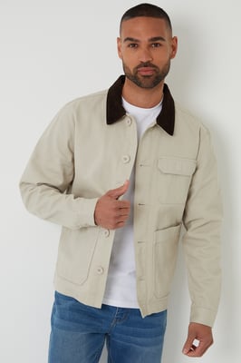 Stone Cord Collar Button Up Utility Jacket