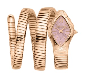 Just Cavalli Snake Watch, Rose Gold Color Case, Light Pink Dial, Rose Gold, Stainless Steel Bracelet