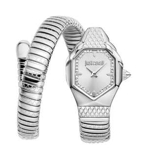 Just Cavalli Snake Watch, Silver Color Case, Silver Dial, Stainless Steel Bracelet