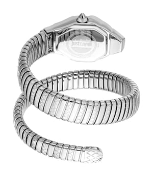 Just Cavalli Snake Watch, Silver Color Case, Black Dial, Stainless Steel Bracelet