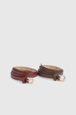 Burgundy 2 Pack Basic Skinny Belts