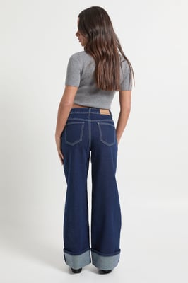 Petite Turn Up High Waist Straight Leg Jean