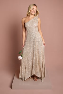 Teen Coast Sequin Bow One Shoulder Maxi Bridesmaid Dress