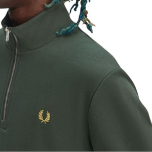 Fred Perry Mens Half Zip Sweatshirt Court Green