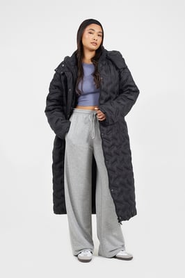 Black Heat Seal Quilted Longline Padded Jacket