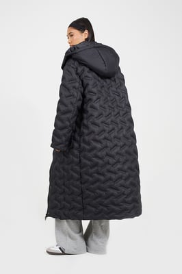 Black Heat Seal Quilted Longline Padded Jacket