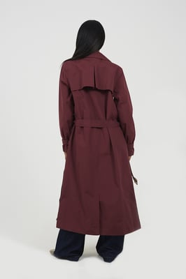 Burgundy Double-Breasted Longline Trench Coat