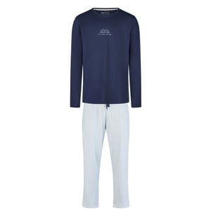 Phil & Co Heren pyjama set lang donkerblauw/grijs gestreept