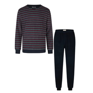 Phil & Co Heren winter pyjama set lang badstof donker gestreept