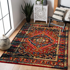Muratap Vintage marrakech vloerkleed zwart / multi laagpolig- 200x200 cm
