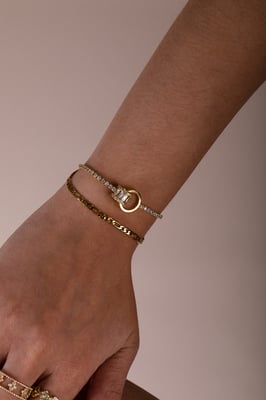 Double Ring Diamante Bracelet In Gold - Gift Boxed