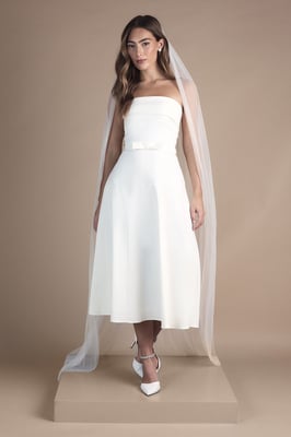Bandeau Bow Waist Midi Wedding Dress