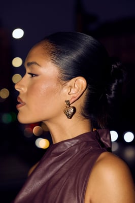 Gold Hammered Heart Drop Earrings